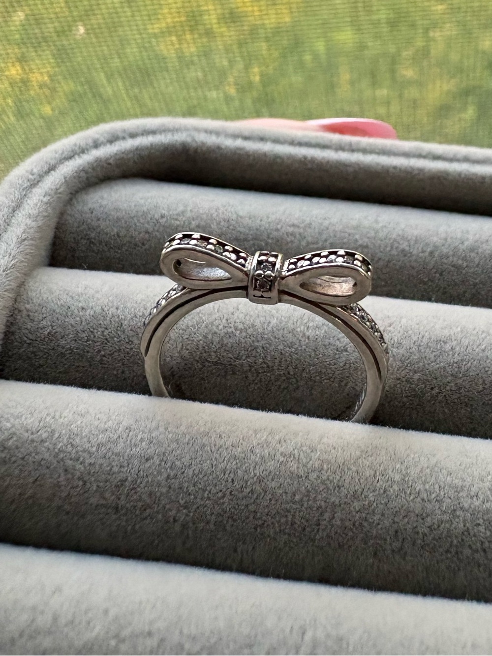 Pandora Sterling Silver Bow Ring CZ Pave size 6